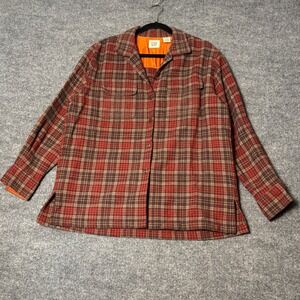 Vintage GAP Wool Blend Flannel Shirt Jacket Men's Medium Red Brown Plaid Lined